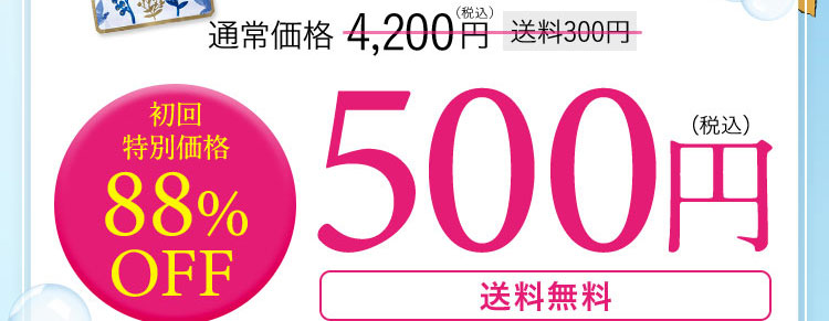 通常価格4,200円(税込) 送料300円 初回特別価格 88％OFF 500円(税込) 送料無料